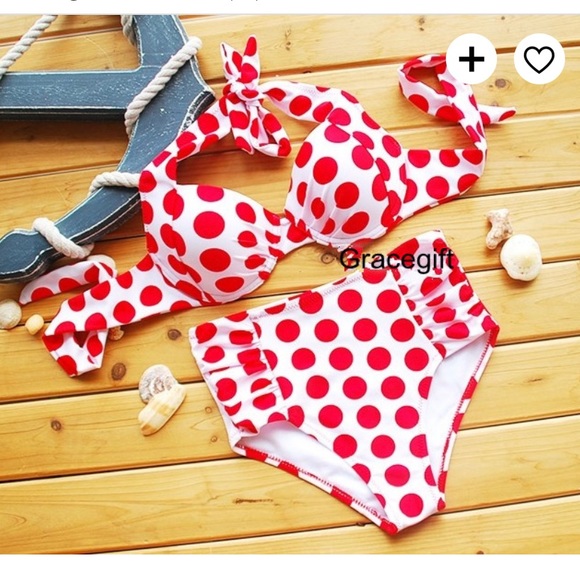 Red & White Polka-dot Bikini sz M - Picture 2 of 4